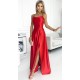 Rochie eleganta lunga din satin rosie cu spatele gol si umerii goi Pearl 2 - dyandra.ro
