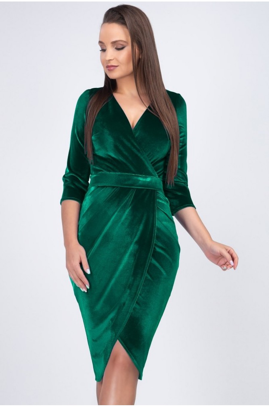 Rochie scurta verde din catifea Crenguta Rochie scurta verde din catifea Crenguta 1 - dyandra.ro