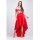 Rochie midi rosie cu motive traditionale din tafta cu maci Byanca 2 - dyandra.ro