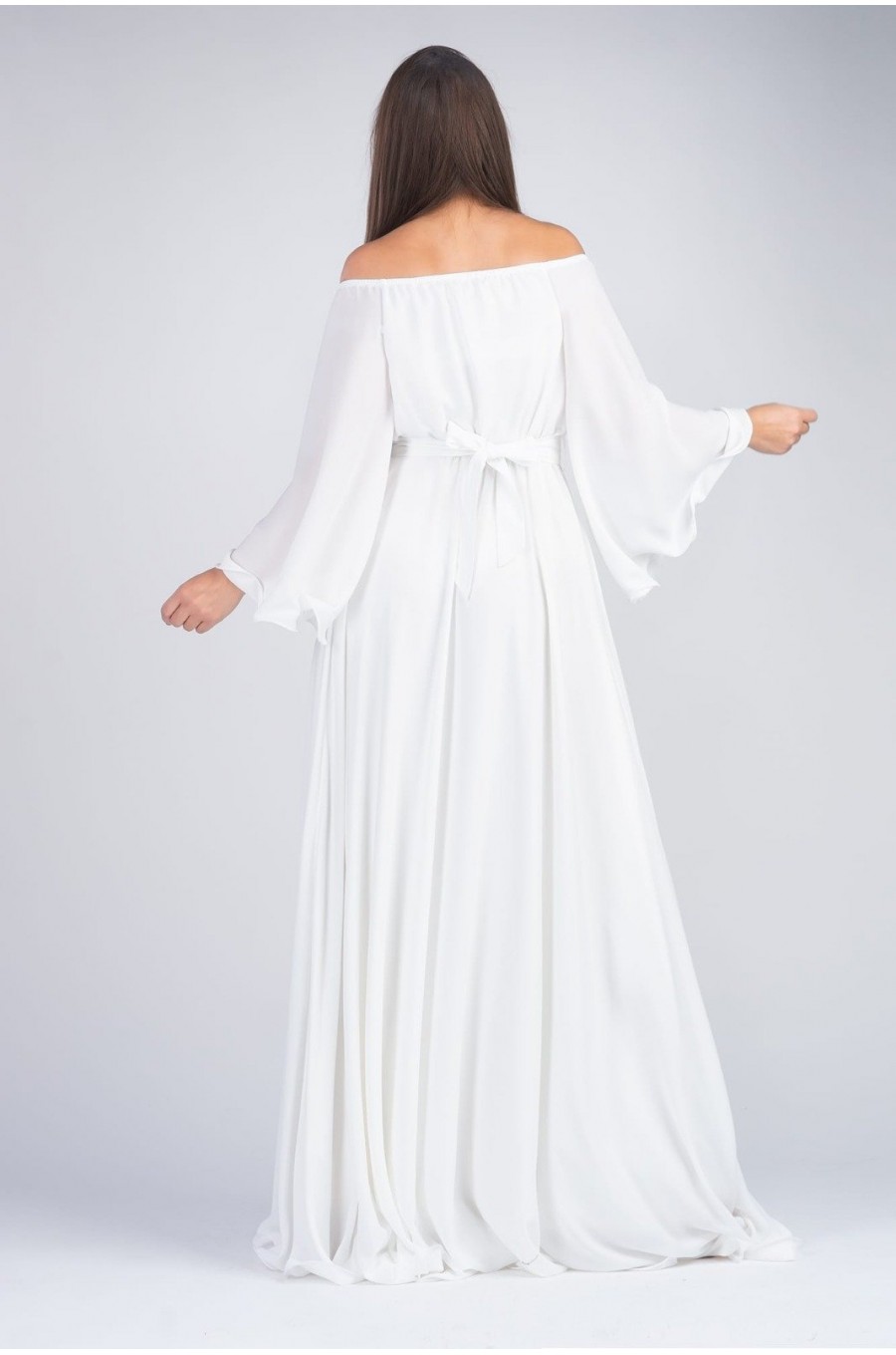 Rochie cununie civila, din voal, alba lunga, in marimi mari, Cinderella 2 - dyandra.ro