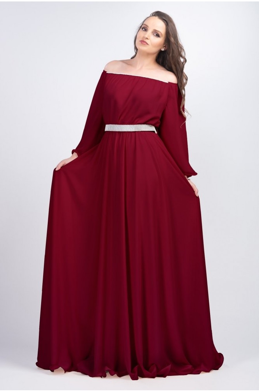 Rochie lunga din voal burgundy Cinderella 1 - dyandra.ro