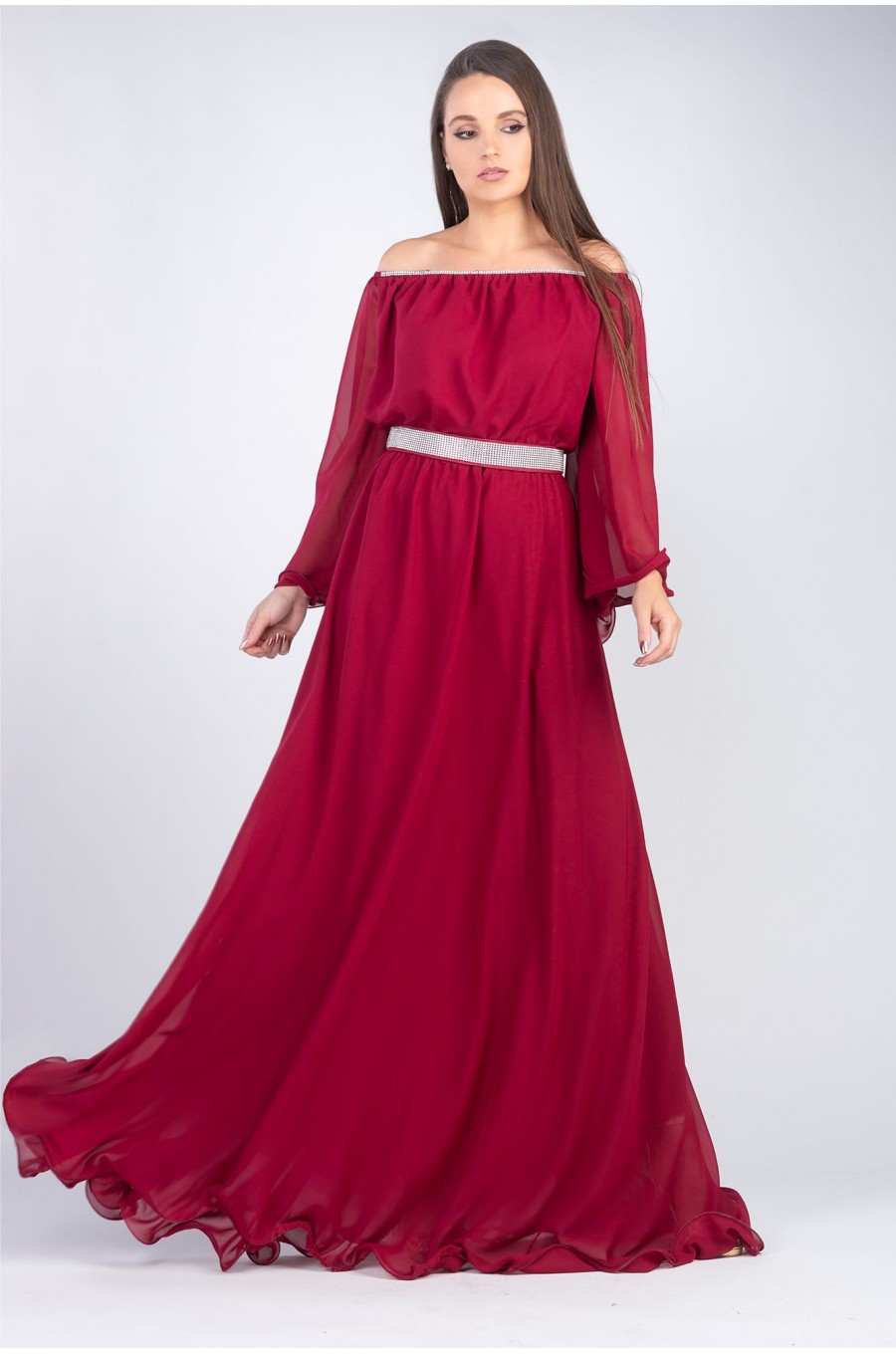 Rochie lunga din voal burgundy Cinderella 3 - dyandra.ro