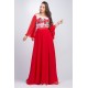 Rochie lunga rosie cu motive traditionale cu maci din voal vaporoasa Salomeea 2 - dyandra.ro