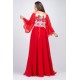 Rochie lunga rosie cu motive traditionale cu maci din voal vaporoasa Salomeea 3 - dyandra.ro