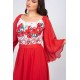 Rochie lunga rosie cu motive traditionale cu maci din voal vaporoasa Salomeea 5 - dyandra.ro