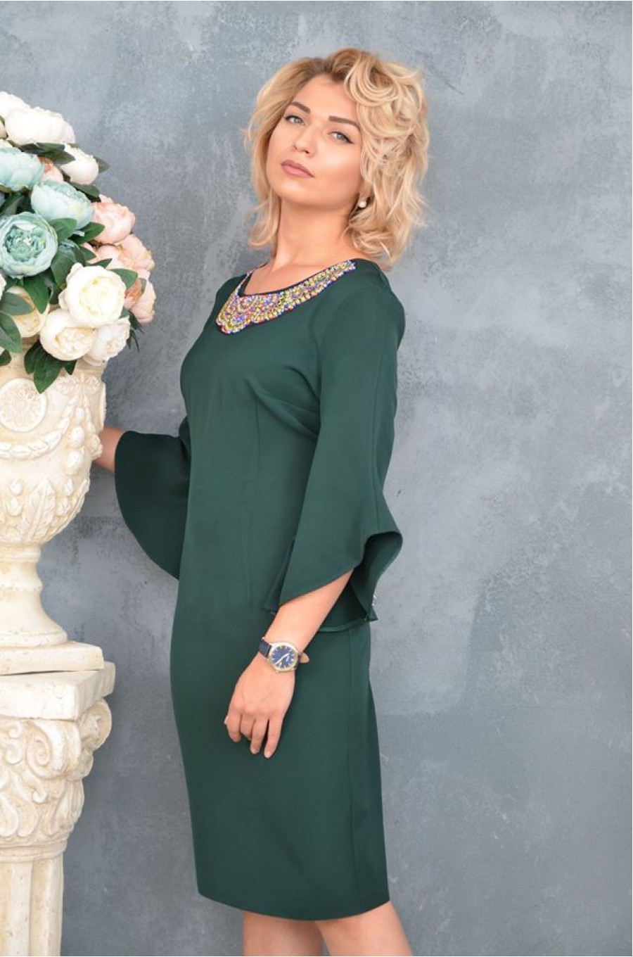 Rochie midi verde croi drept Sabina Rochie midi verde croi drept Sabina 1 - dyandra.ro