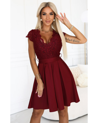 Rochii, Rochie de ocazie scurta cu dantela burgundy Vivian - dyandra.ro