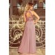 Rochie lunga roz taupe vaporoasa Feodora 3 - dyandra.ro