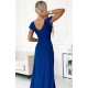 Rochie lunga albastra din glitter petrecuta crapata pe picior Cristaliza 5 - dyandra.ro
