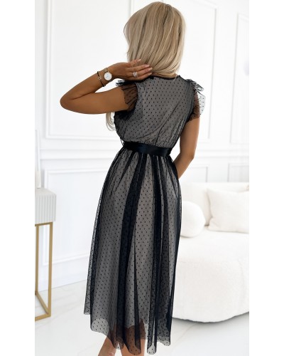 Rochie midi neagra, din tulle cu bulinute, Giuseppina Rochie midi neagra, din tulle cu bulinute, Giuseppina - dyandra.ro