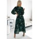 Rochie lunga verde cu frunze plisata din voal chiffon cu maneca lunga Colleen 3 - dyandra.ro