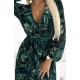 Rochie lunga verde cu frunze plisata din voal chiffon cu maneca lunga Colleen 6 - dyandra.ro