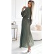 Rochie plisata din voal sifon kaki cu maneca lunga vaporoasa Nuur 3 - dyandra.ro