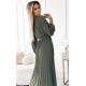 Rochie plisata din voal sifon kaki cu maneca lunga vaporoasa Nuur 5 - dyandra.ro