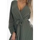 Rochie plisata din voal sifon kaki cu maneca lunga vaporoasa Nuur 6 - dyandra.ro