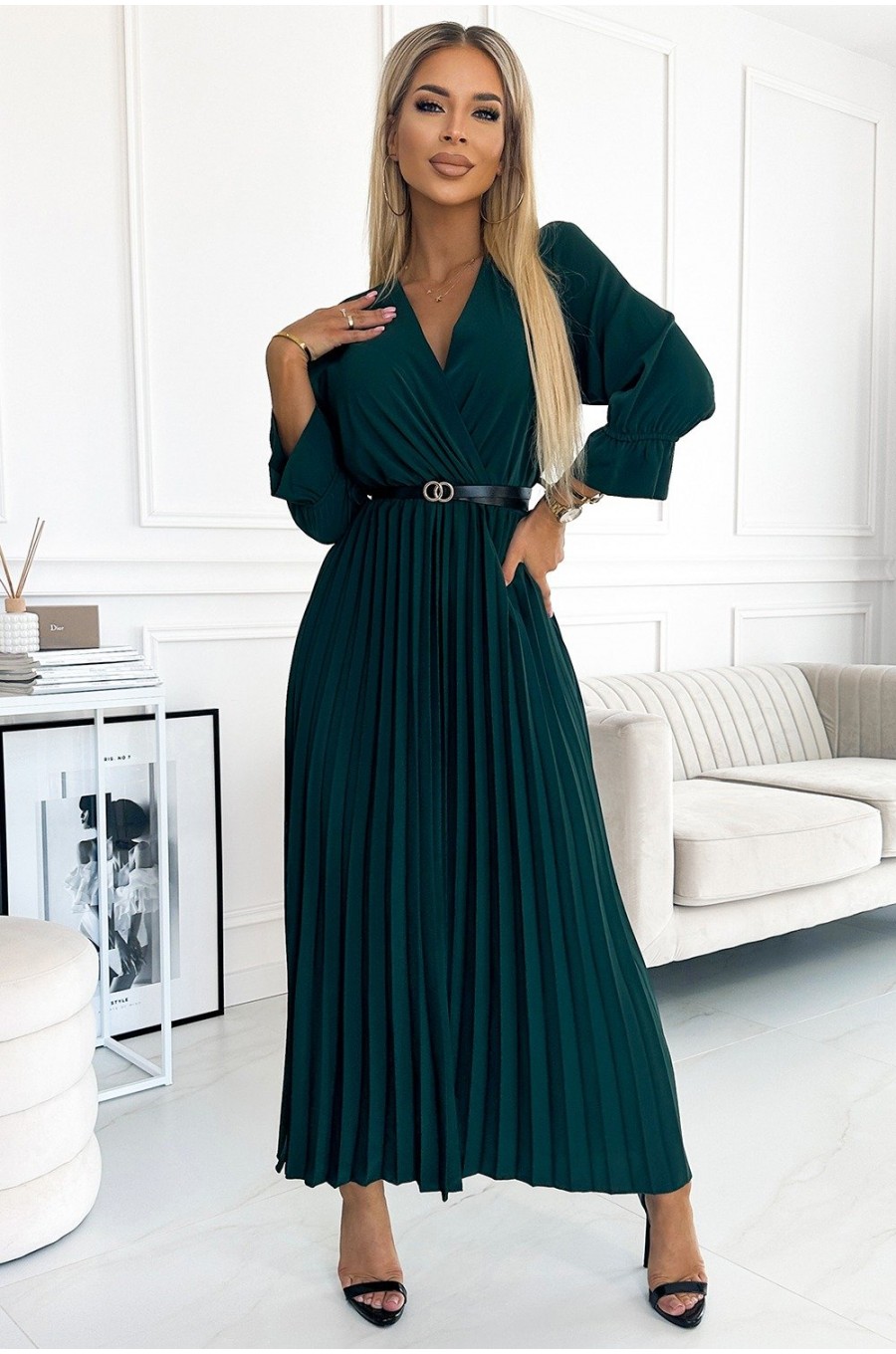 Rochie lunga verde smarald plisata Zumru Rochie lunga verde smarald plisata Zumru 1 - dyandra.ro