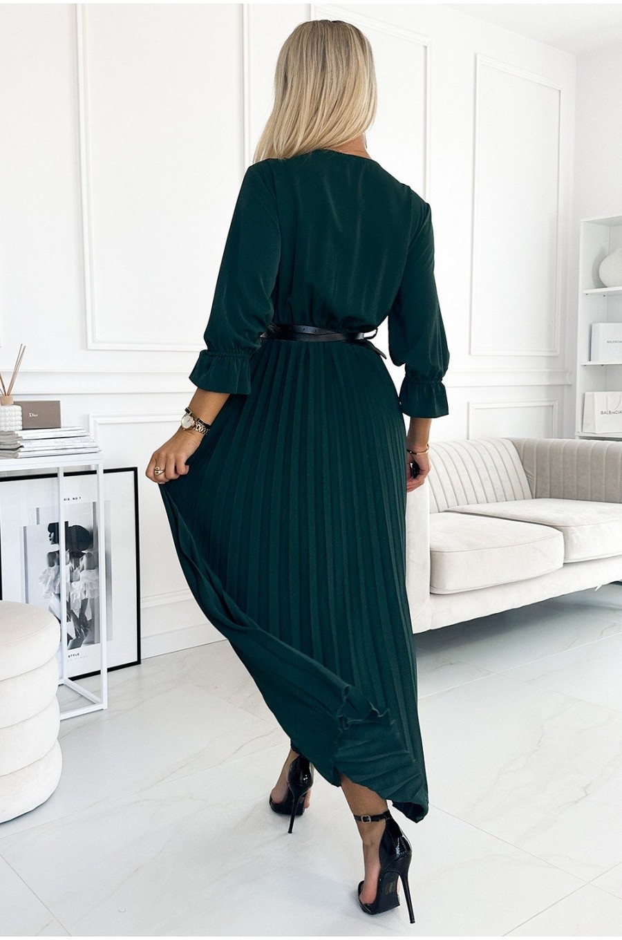 Rochie lunga verde smarald plisata Zumru Rochie lunga verde smarald plisata Zumru 2 - dyandra.ro