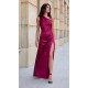 Rochie lunga din satin burgundy cu un umar gol Inez Rochie lunga din satin burgundy cu un umar gol Inez 2 - dyandra.ro