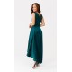 Rochie de ocazie midi, din satin verde, asimetrica, cu trena, cu trena, Jennifer 3 - dyandra.ro