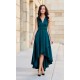 Rochie de ocazie midi, din satin verde, asimetrica, cu trena, cu trena, Jennifer 4 - dyandra.ro