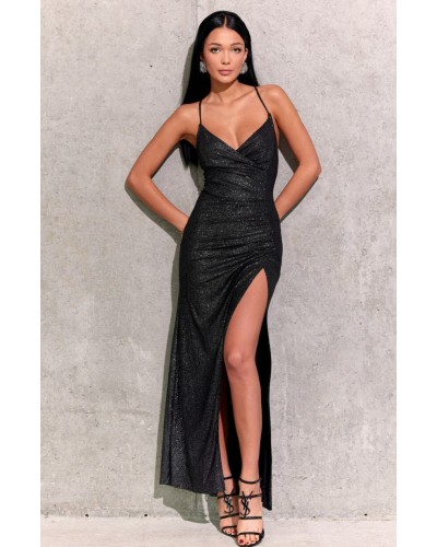 Rochie de seara lunga neagra mulata din brocard cu umerii goi Frida Rochie de seara lunga neagra mulata din brocard cu umerii goi Frida - dyandra.ro