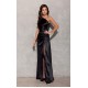 Rochie lunga neagra din satin cu un umar gol Inez Rochie lunga neagra din satin cu un umar gol Inez 4 - dyandra.ro