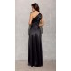 Rochie lunga neagra din satin cu un umar gol Inez Rochie lunga neagra din satin cu un umar gol Inez 3 - dyandra.ro