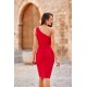 Rochie scurta rosie mulata din brocard cu un umar gol Diedra Rochie scurta rosie mulata din brocard cu un umar gol Diedra 3 - dyandra.ro