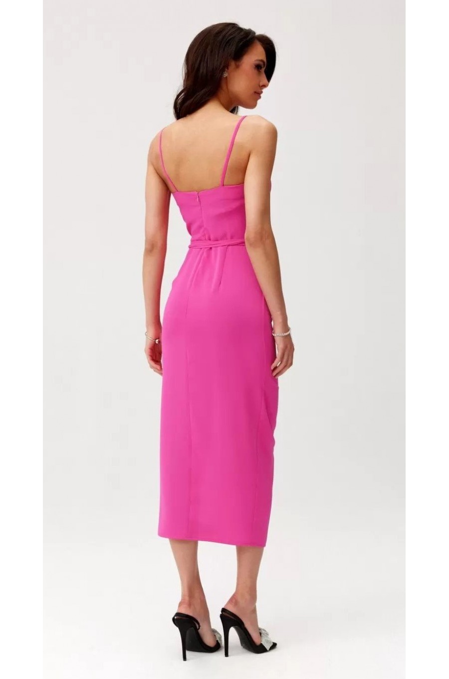 Rochie roz fucsia mulata midi cu floare MaribelR Rochie roz fucsia mulata midi cu floare MaribelR 3 - dyandra.ro