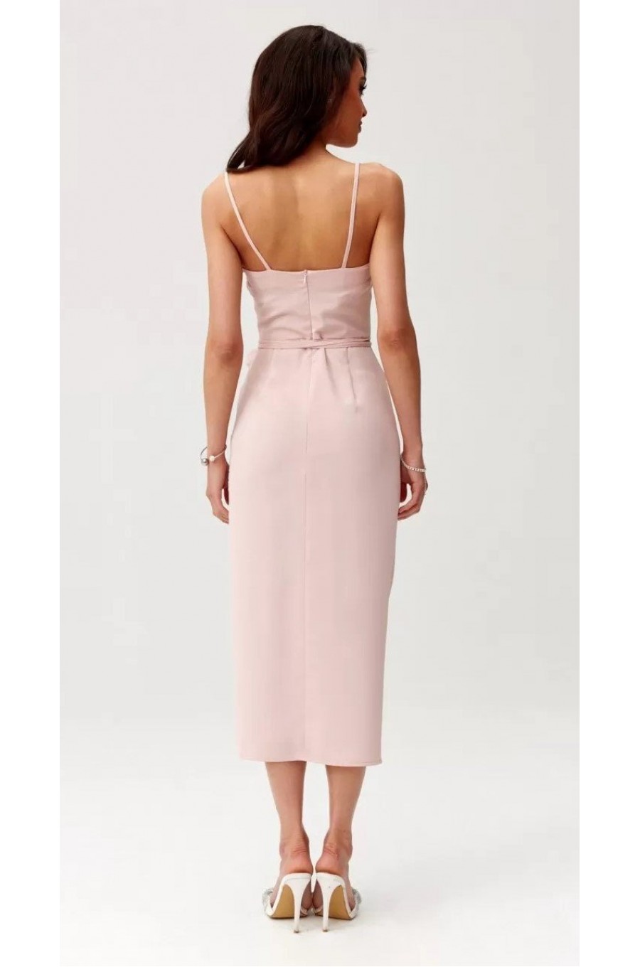 Rochie roz pudra mulata midi cu floare MaribelR Rochie roz pudra mulata midi cu floare MaribelR 2 - dyandra.ro