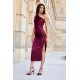 Rochie lunga din satin burgundy mulata cu un umar gol Lamia 3 - dyandra.ro