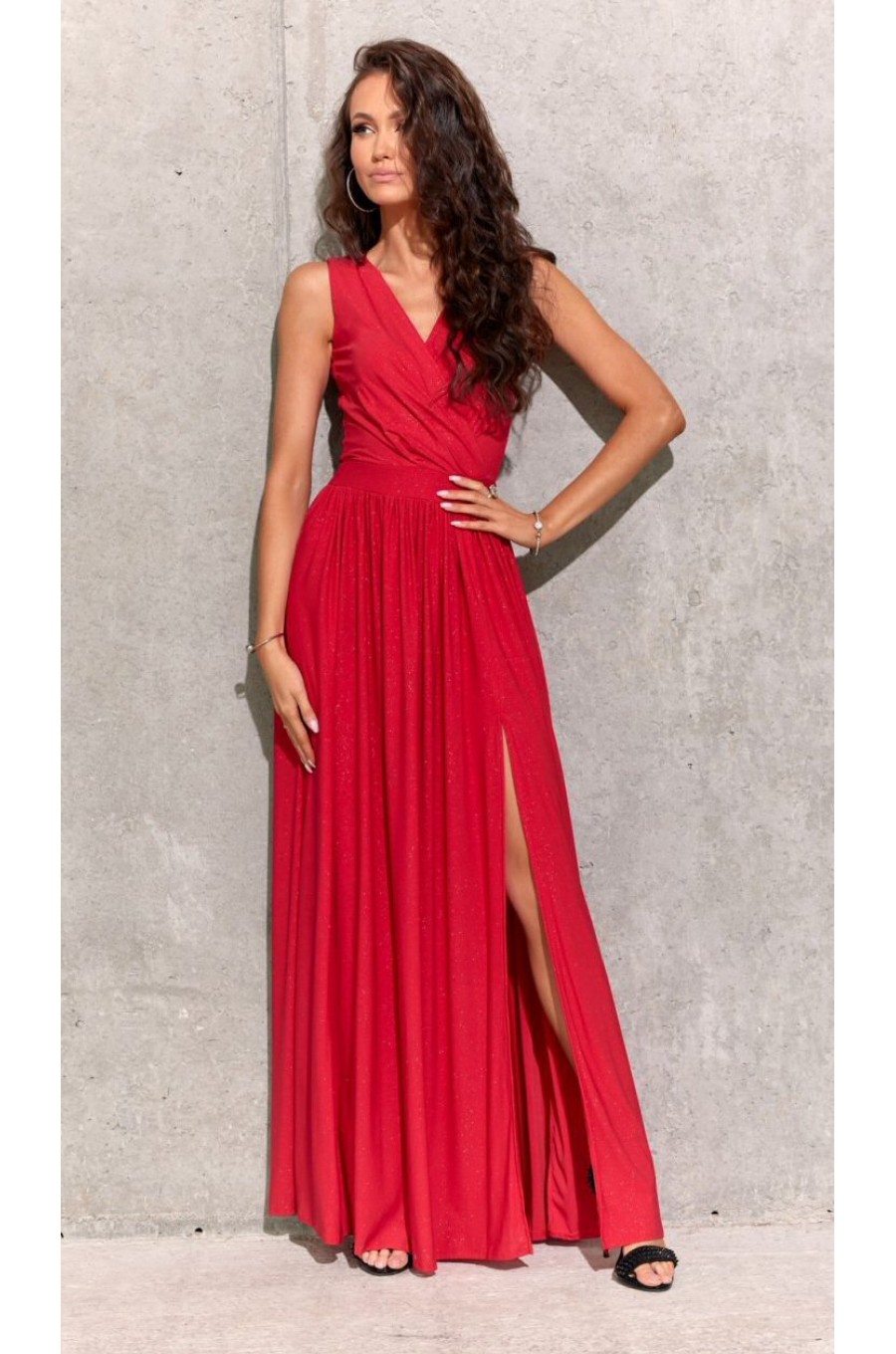 Rochie lunga rosie din brocard petrecuta Carminda Rochie lunga rosie din brocard petrecuta Carminda 1 - dyandra.ro