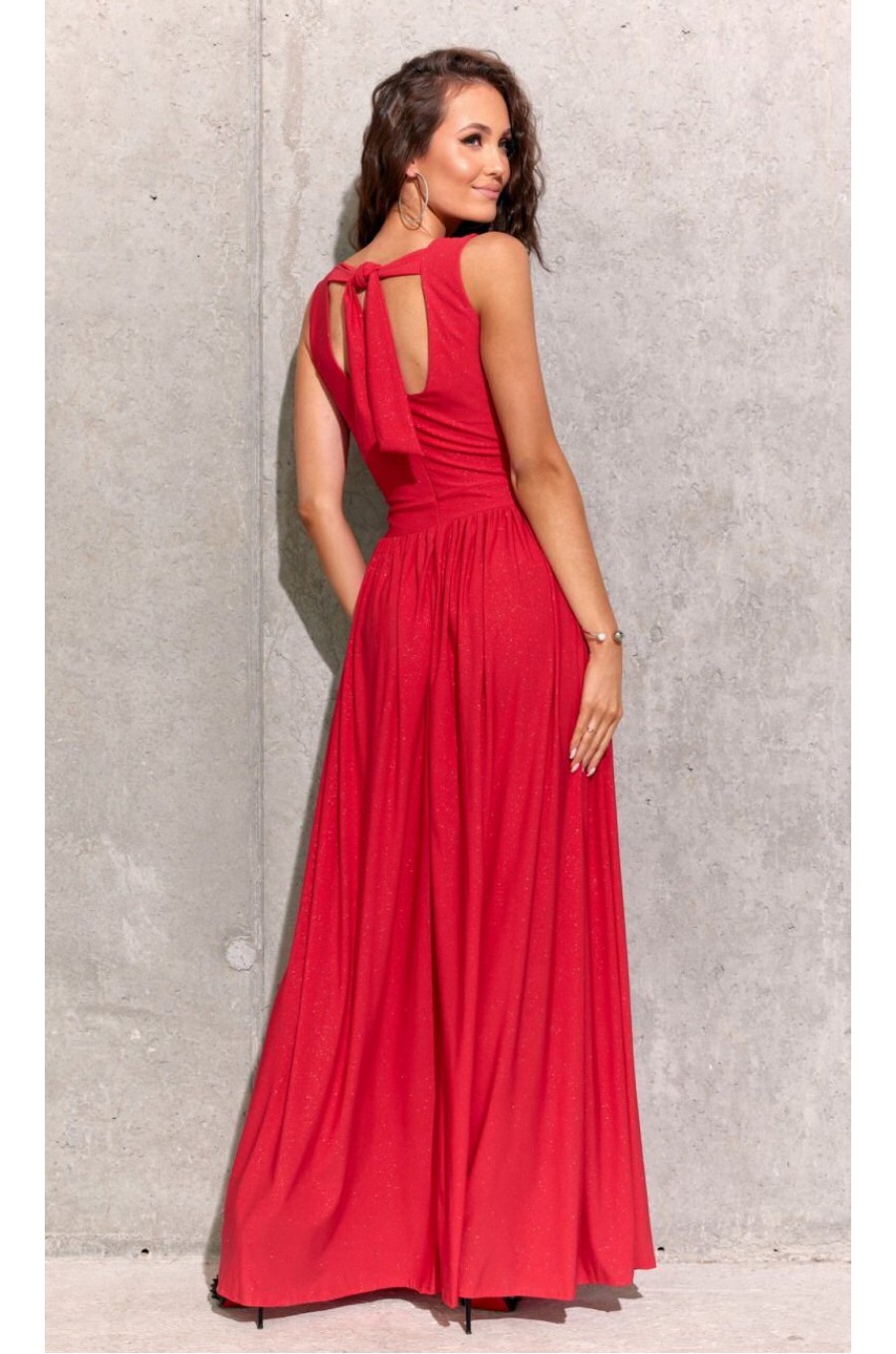 Rochie lunga rosie din brocard petrecuta Carminda Rochie lunga rosie din brocard petrecuta Carminda 2 - dyandra.ro