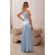 Rochie lunga din satin baby blue cu un umar gol Inez Rochie lunga din satin baby blue cu un umar gol Inez 3 - dyandra.ro