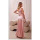 Rochie lunga din satin roz pal cu un umar gol Inez 3 - dyandra.ro