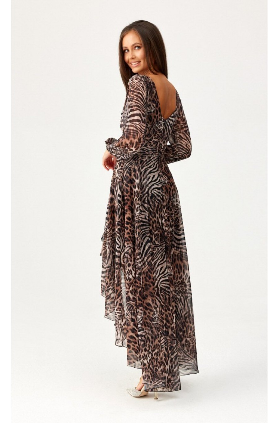 Rochie din voal lunga animal print cu maneca lunga vaporoasa Sureya Rochie din voal lunga animal print cu maneca lunga vaporoasa Sureya 2 - dyandra.ro