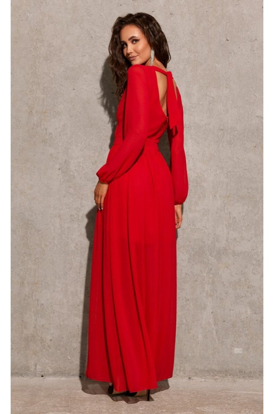 Rochie lunga rosie din voal chiffon vaporoasa cu maneca lunga Stella Rochie lunga rosie din voal chiffon vaporoasa cu maneca lunga Stella 2 - dyandra.ro