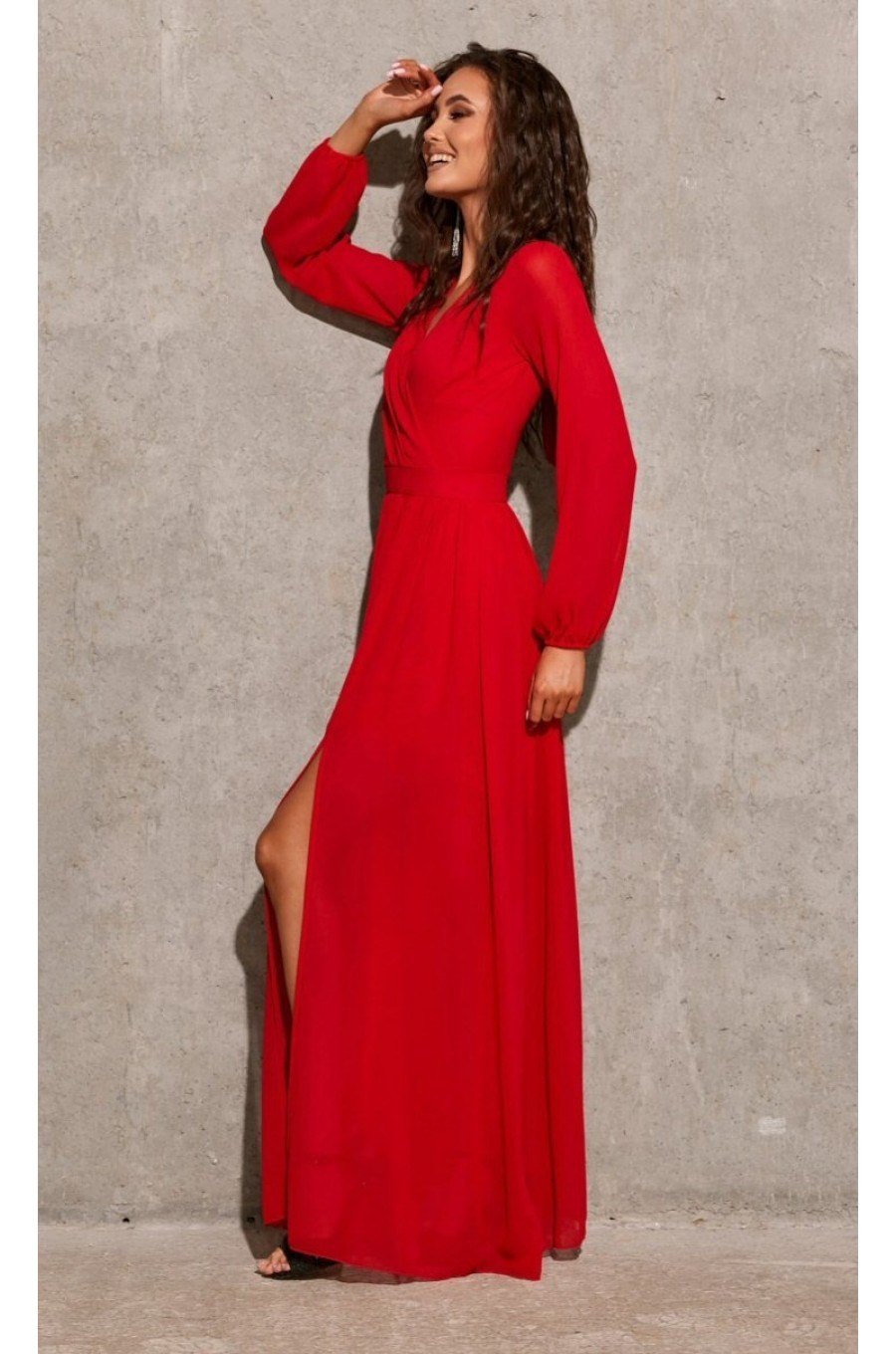 Rochie lunga rosie din voal chiffon vaporoasa cu maneca lunga Stella Rochie lunga rosie din voal chiffon vaporoasa cu maneca lunga Stella 3 - dyandra.ro