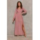Rochie lunga din voal chiffon roz pudra vaporoasa cu maneca lunga Stella Rochie lunga din voal chiffon roz pudra vaporoasa cu maneca lunga Stella 2 - dyandra.ro