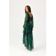 Rochie eleganta din voal verde lunga cu flori cu maneca lunga vaporoasa Sureya 3 - dyandra.ro