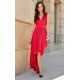 Rochie eleganta midi, din satin, rosie, asimetrica, cu trena, Jennifer 2 - dyandra.ro