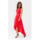 Rochie eleganta midi, din satin, rosie, asimetrica, cu trena, Jennifer 3 - dyandra.ro