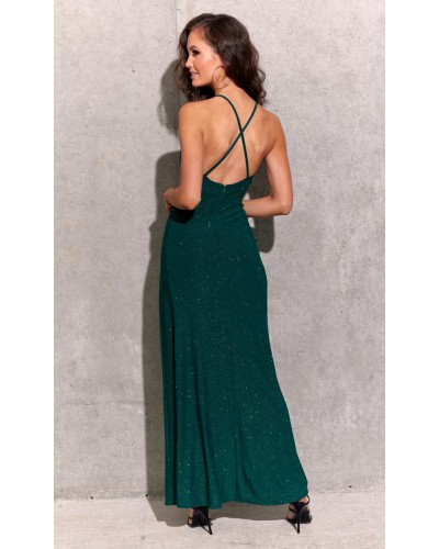 Rochii de nasa, Rochie lunga, brocard verde, cu umerii goi, mulata, Frida - dyandra.ro