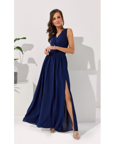 Rochii marimi mari, Rochie lunga din voal bleumarin, vaporoasa, Yurianne - dyandra.ro