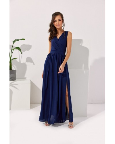 Rochii marimi mari, Rochie lunga din voal bleumarin, vaporoasa, Yurianne - dyandra.ro