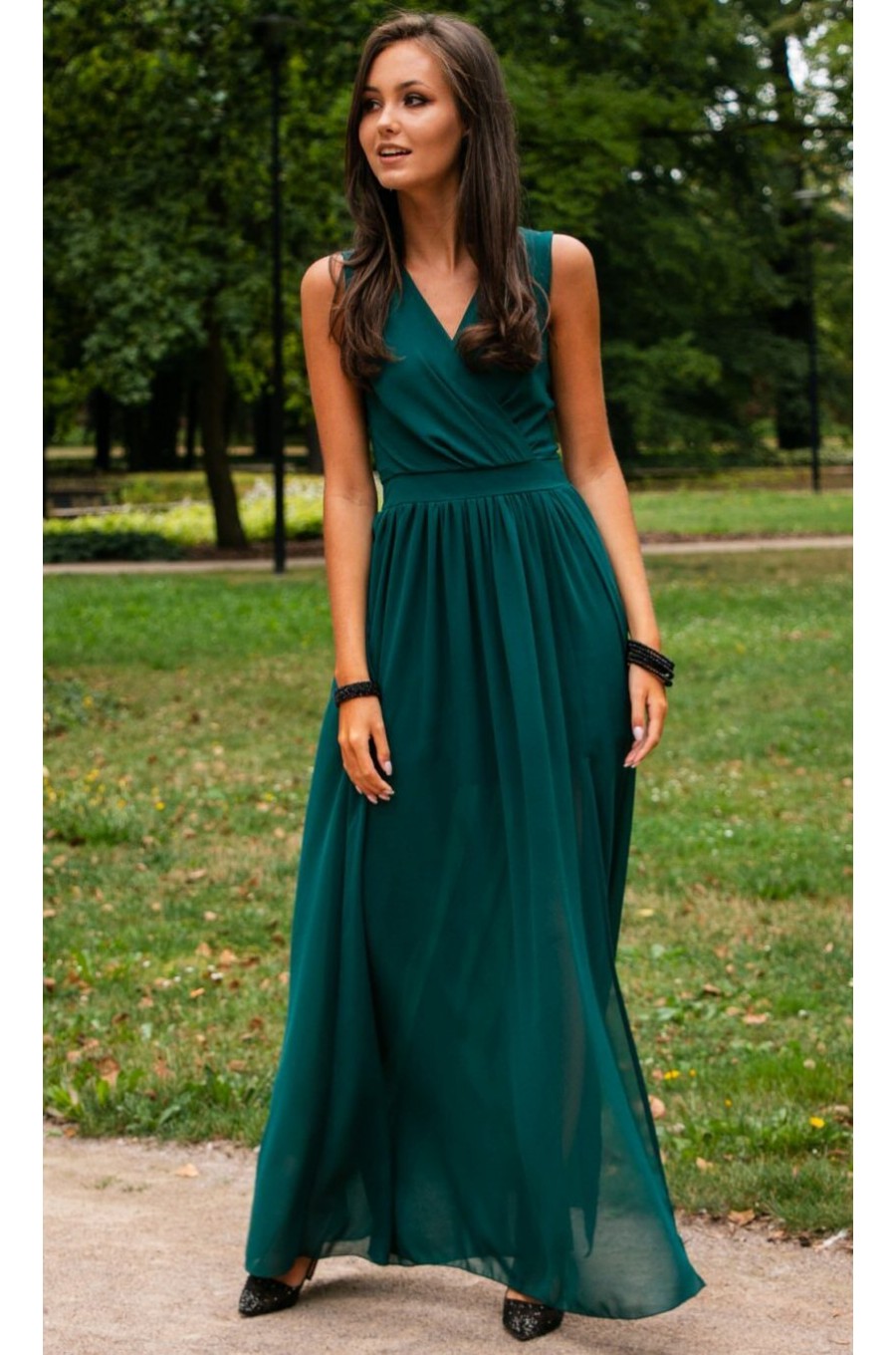 Rochie lunga verde din voal vaporoasa Yurianne 1 - dyandra.ro