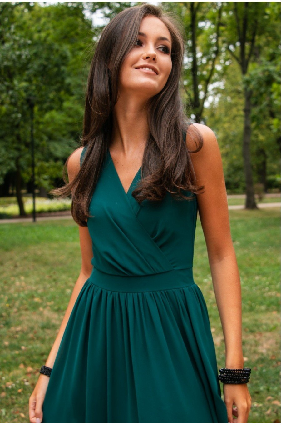 Rochie lunga verde din voal vaporoasa Yurianne 4 - dyandra.ro