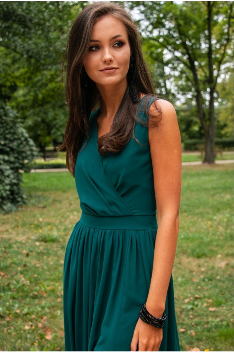 Rochie lunga verde din voal vaporoasa Yurianne 6 - dyandra.ro
