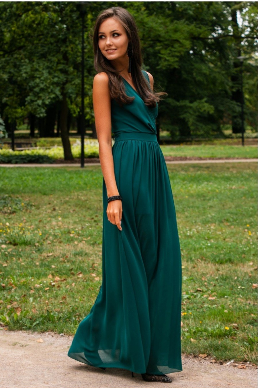 Rochie lunga verde din voal vaporoasa Yurianne 3 - dyandra.ro