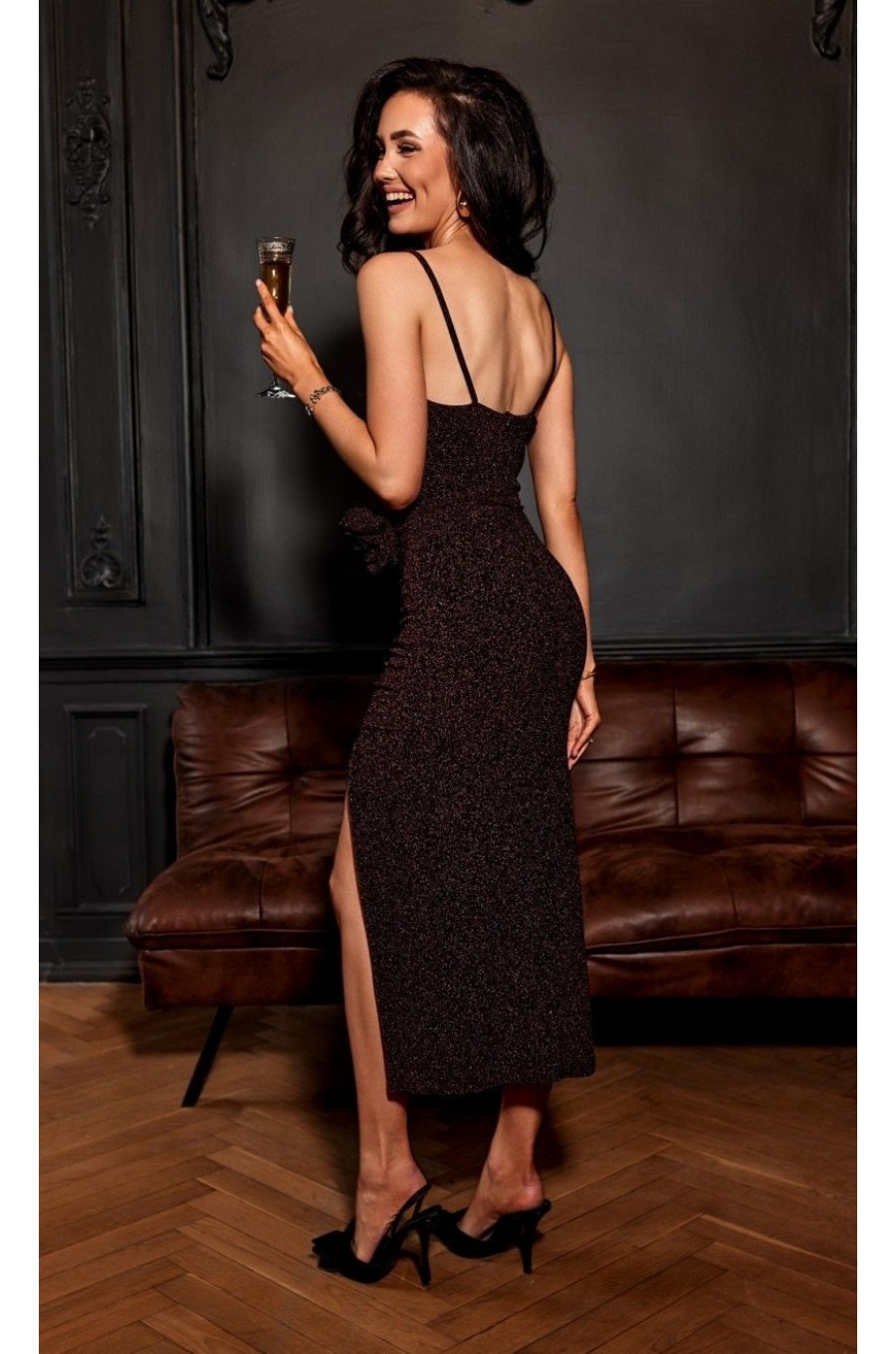 Rochie midi burgundy mulata cu floare din brocard HollyR 2 - dyandra.ro